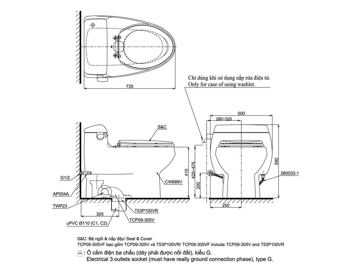 Bồn cầu TOTO 1 khối MS688T8