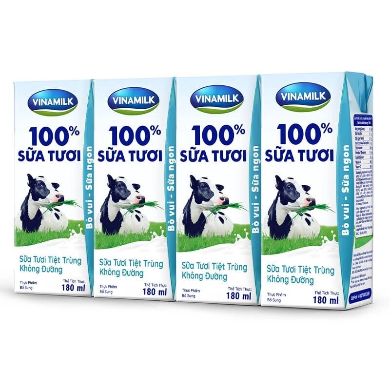 Thùng 48 hộp sữa tươi không đường Vinamilk 100% Sữa Tươi 180ml