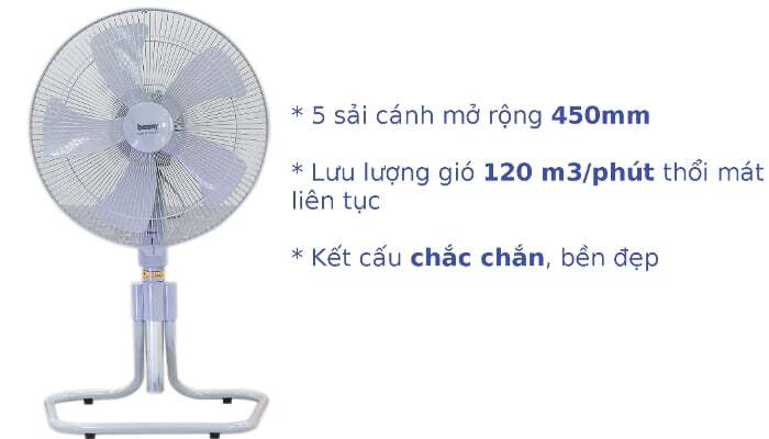 Quạt quỳ Benny BF182F (Màu ghi) thiết kế chắc chắn, bền bỉ với thời gian Quạt quỳ Benny BF182F (Màu ghi) thiết kế chắc chắn, bền bỉ với thời gian