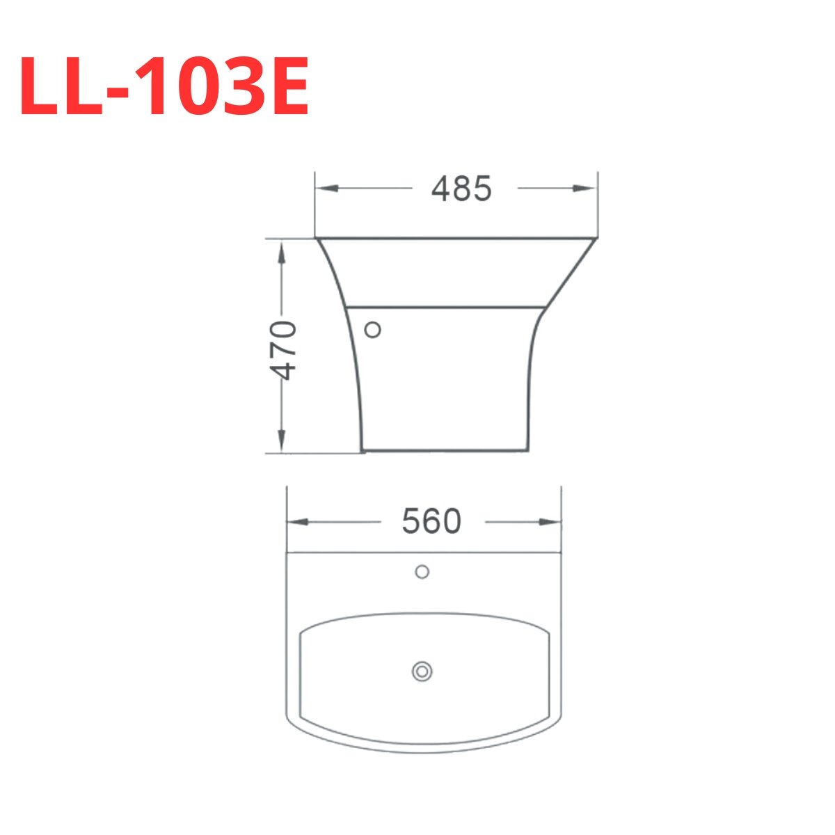 Bản vẽ kỹ thuật chậu rửa mặt Lavabo treo tường Luxta LL-103E