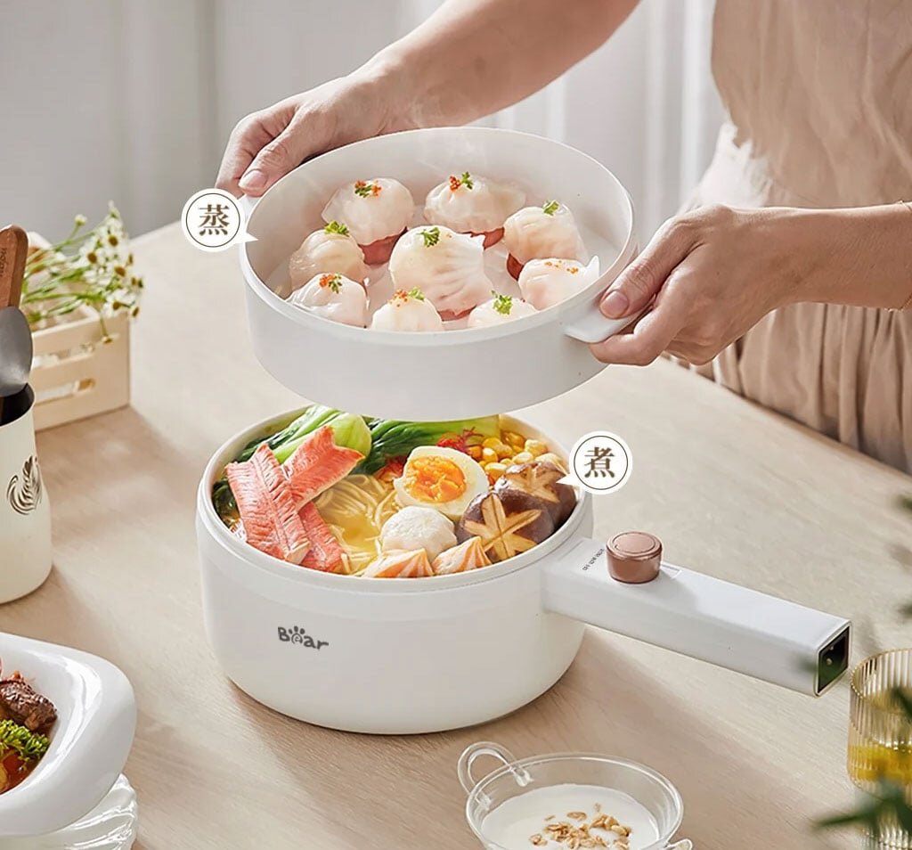 Nồi lẩu điện Bear có xửng hấp Nồi lẩu điện Bear