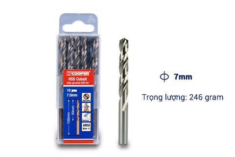 Mũi khoan Inox, thép cobalt 7.0mm CFCooper HCM070 - Hộp 10 mũi