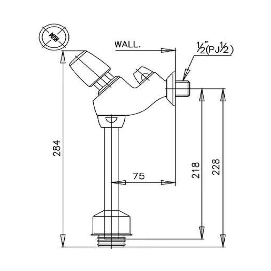 Bản vẽ kỹ thuật van xả nhấn tiểu nam COTTO CT474N(P)(HM)