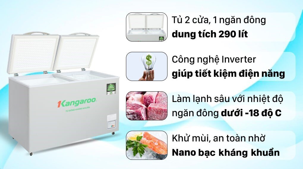 Tủ đông Kangaroo inverter 1 ngăn 290 lít KGFZ290IC1