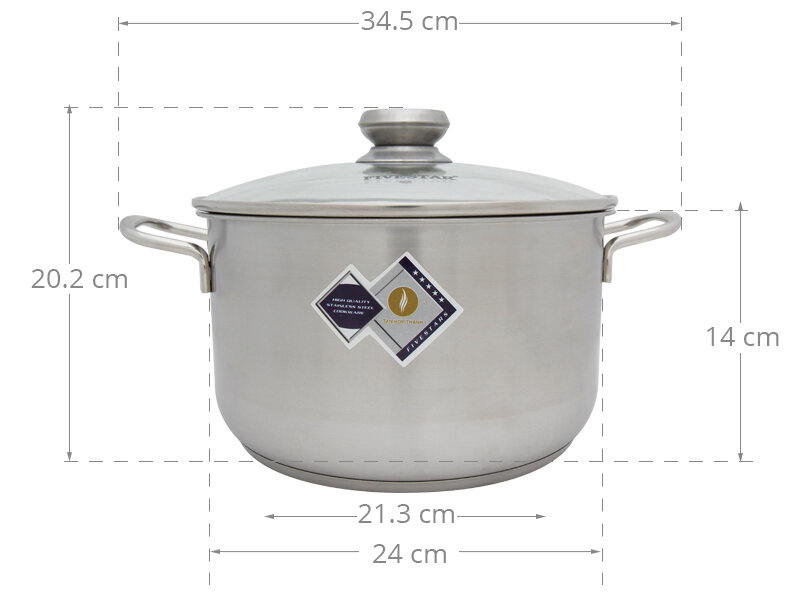Nồi inox 3 đáy 24 cm Fivestar N24-3DG Nồi inox 3 đáy 24 cm Fivestar N24-3DG