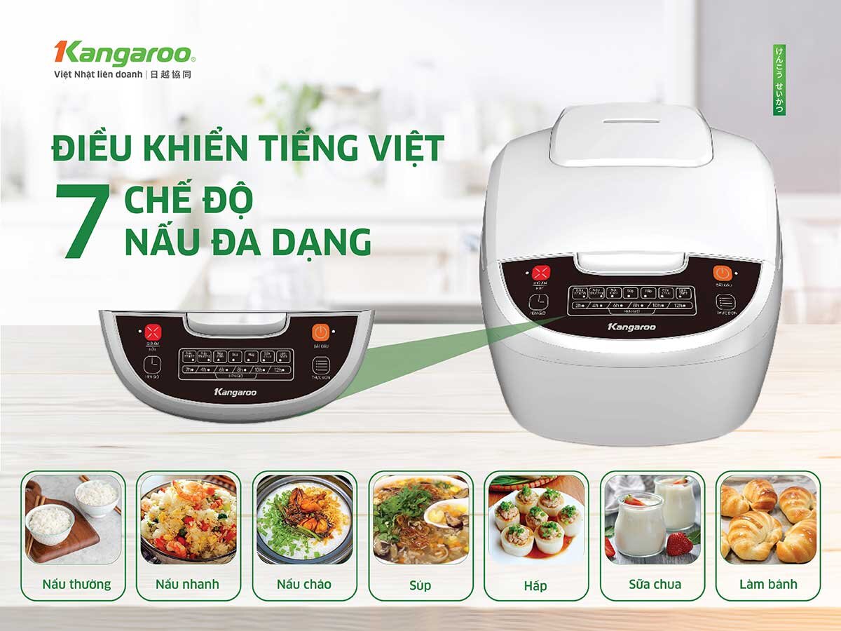 Nồi cơm điện tử Kangaroo KG18RCE2 được tích hợp 7 chế độ nấu đa dạng
