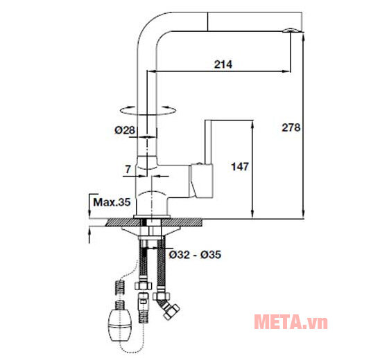 Vòi bếp Hafele Titus HT-C280 (570.51.280) Vòi bếp Hafele Titus HT-C280 (570.51.280)