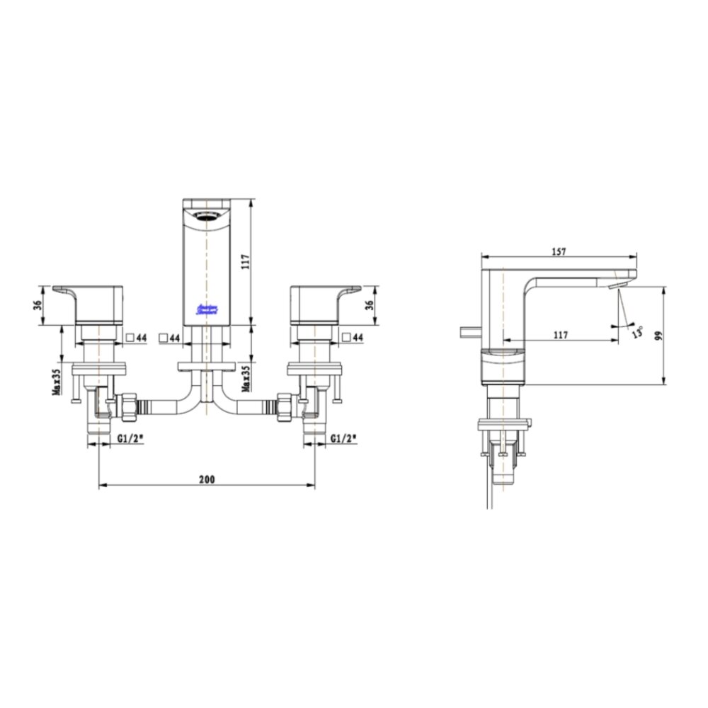 Bản vẽ kỹ thuật vòi chậu 03 lỗ nóng lạnh Acacia Evolution American Standard WF-1303BHG
