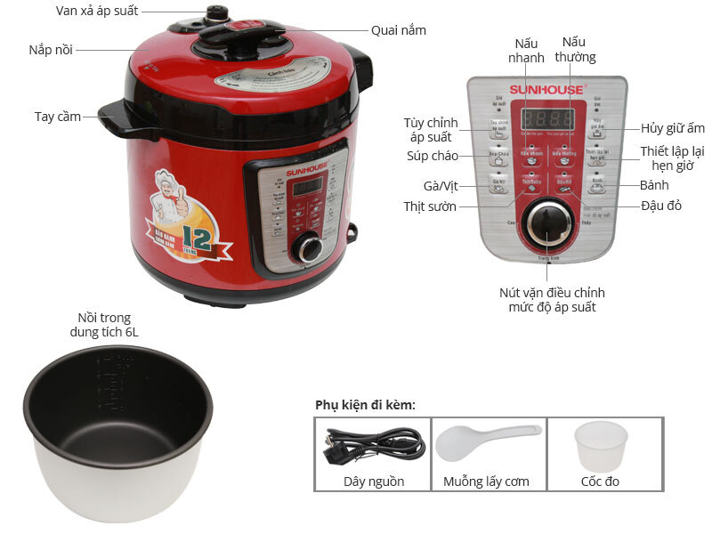 Nồi áp suất điện Sunhouse SHD 1767 6.0 lít