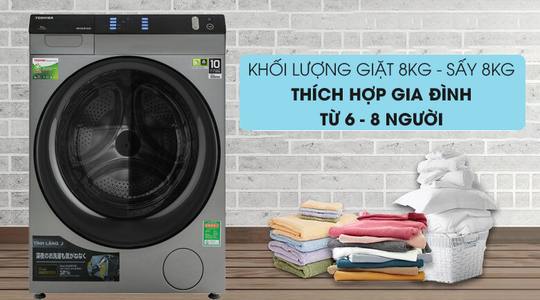 Khối lượng - Máy giặt sấy Toshiba Inverter 8 Kg TWD-BH90W4V