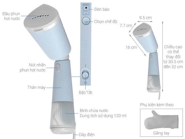 Cấu tạo và kích thước của bàn ủi cầm tay Philips STH5020/20 Cấu tạo và kích thước của bàn ủi cầm tay Philips STH5020/20