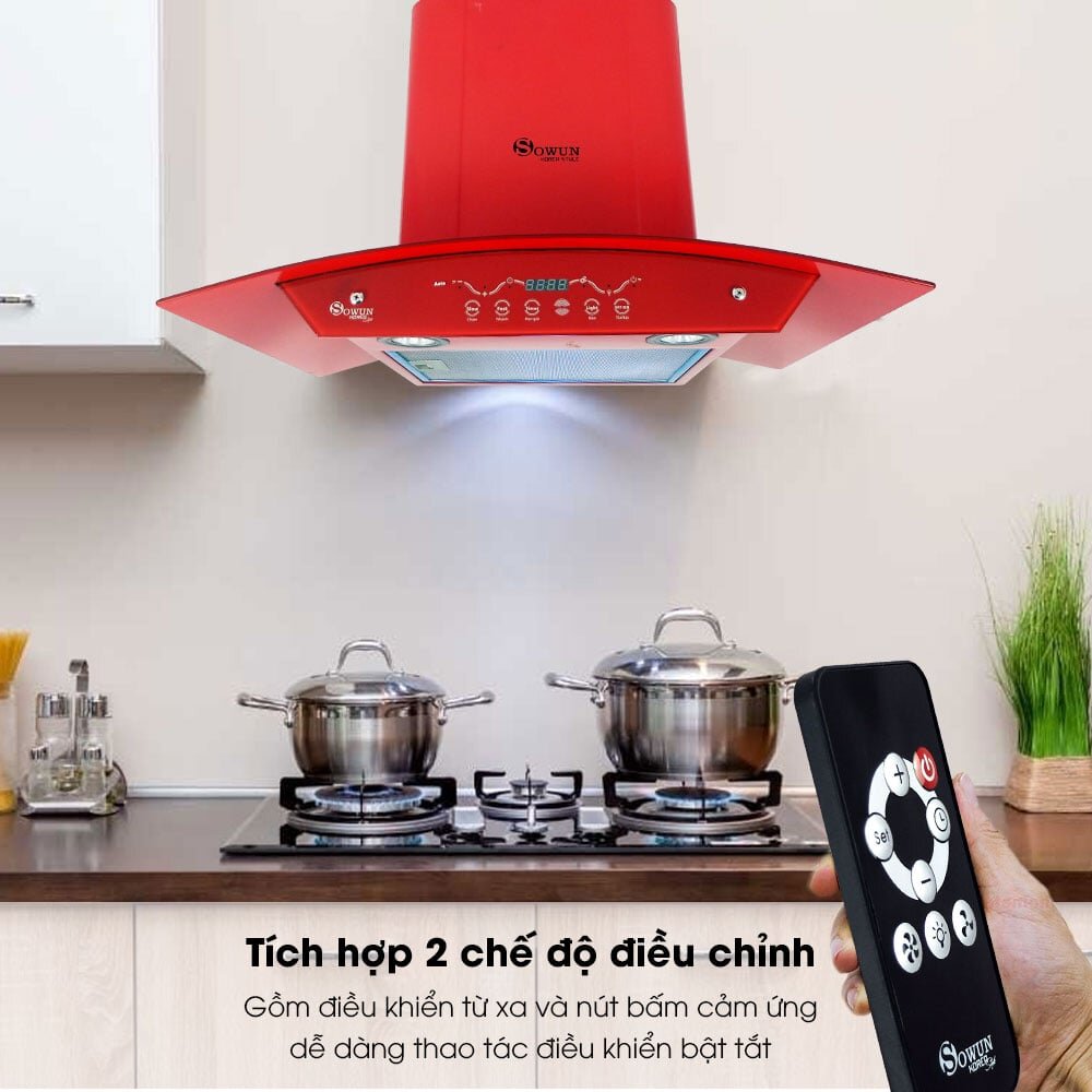 Máy hút mùi có điều khiên từ xa Máy hút mùi kính cong