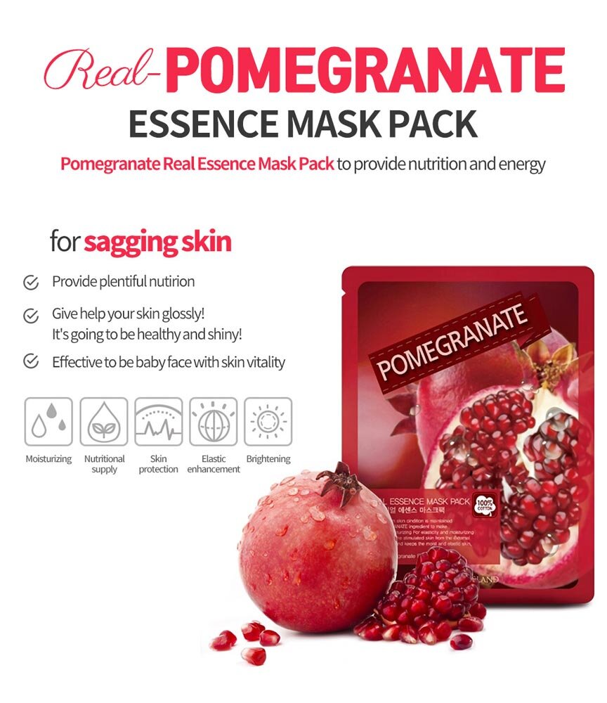 Mặt Nạ Pomegranate Real Essence Mask Pack chiết xuất Lựu cải thiện tình trạng da chảy xệ