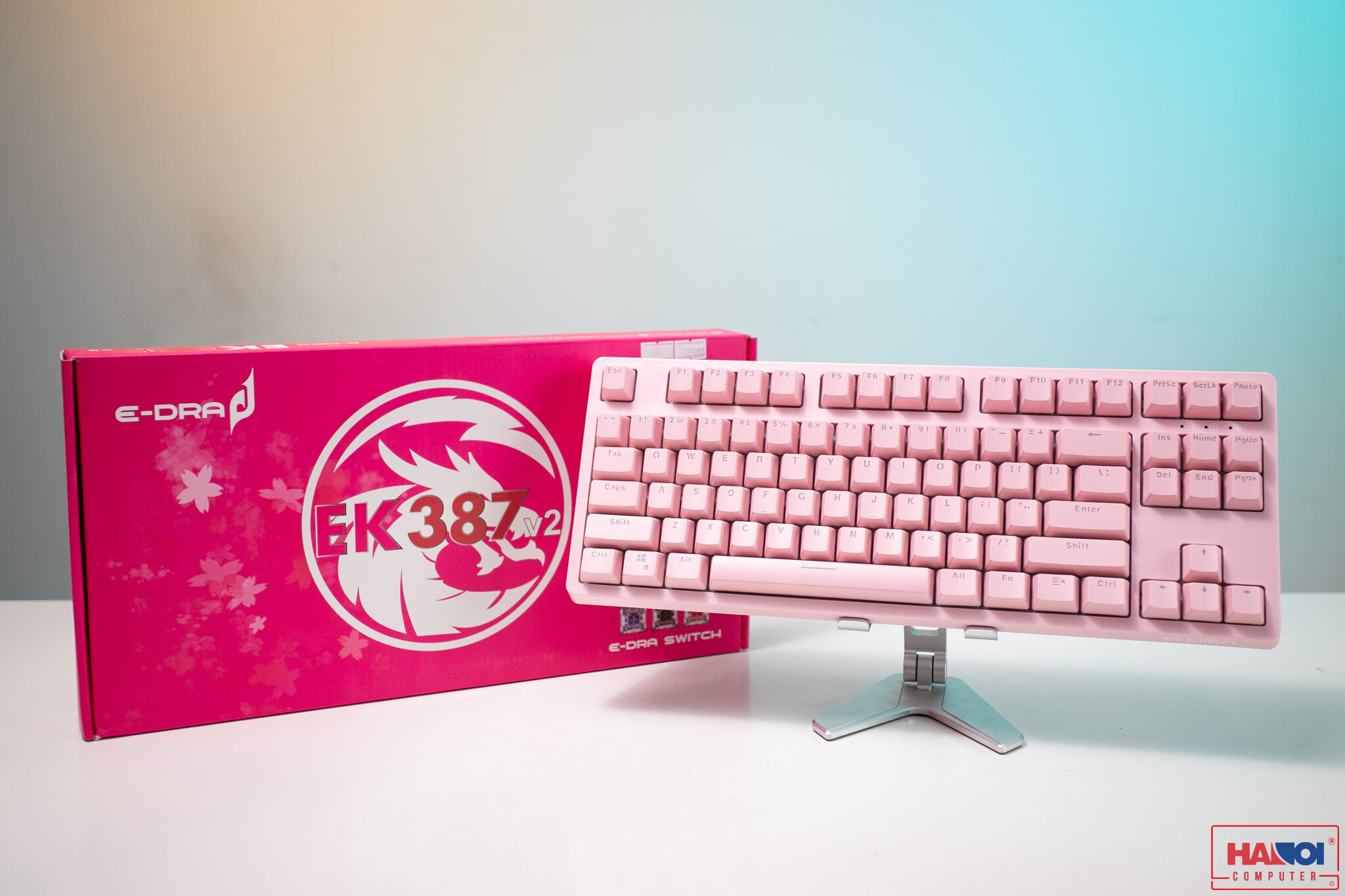 Bàn phím cơ Edra EK387 Pink V2 Blue sw (Edra) (USBC/White Led) 1