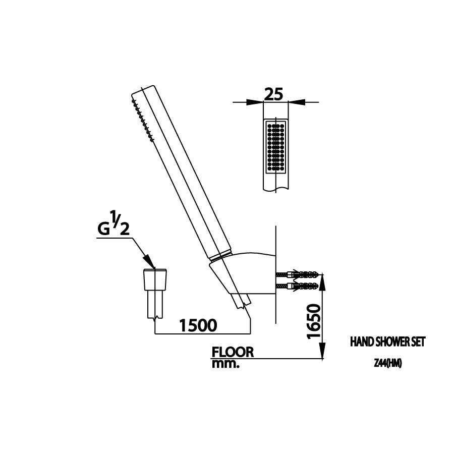 Bản vẽ kỹ thuật tay sen tắm COTTO 1 chức năng Z44(HM)
