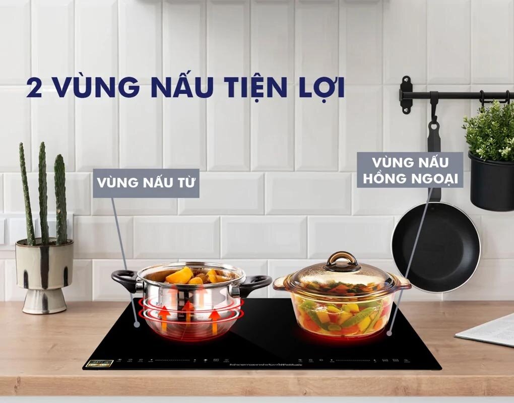 2 vùng nấu trên bếp đôi từ - hồng ngoại Panworld PW-1913