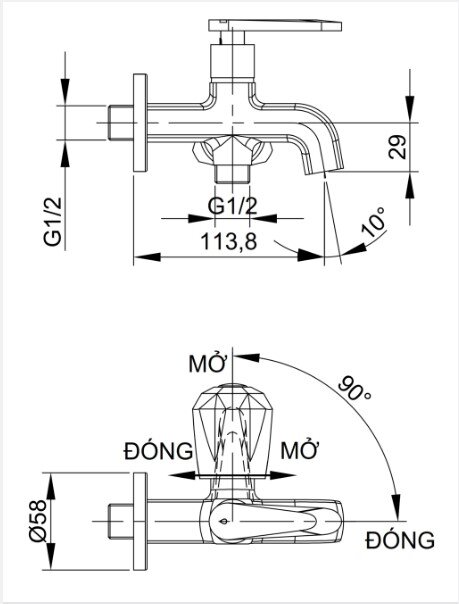 Bản vẽ kỹ thuật của sen tắm Luxta L2114WT3