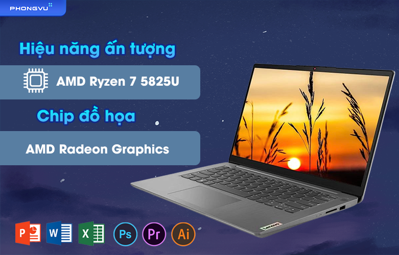 Một trong những điểm nổi bật của Lenovo IdeaPad 3 14ABA7 là được trang bị bộ vi xử lý AMD Ryzen™ 7 5825U
