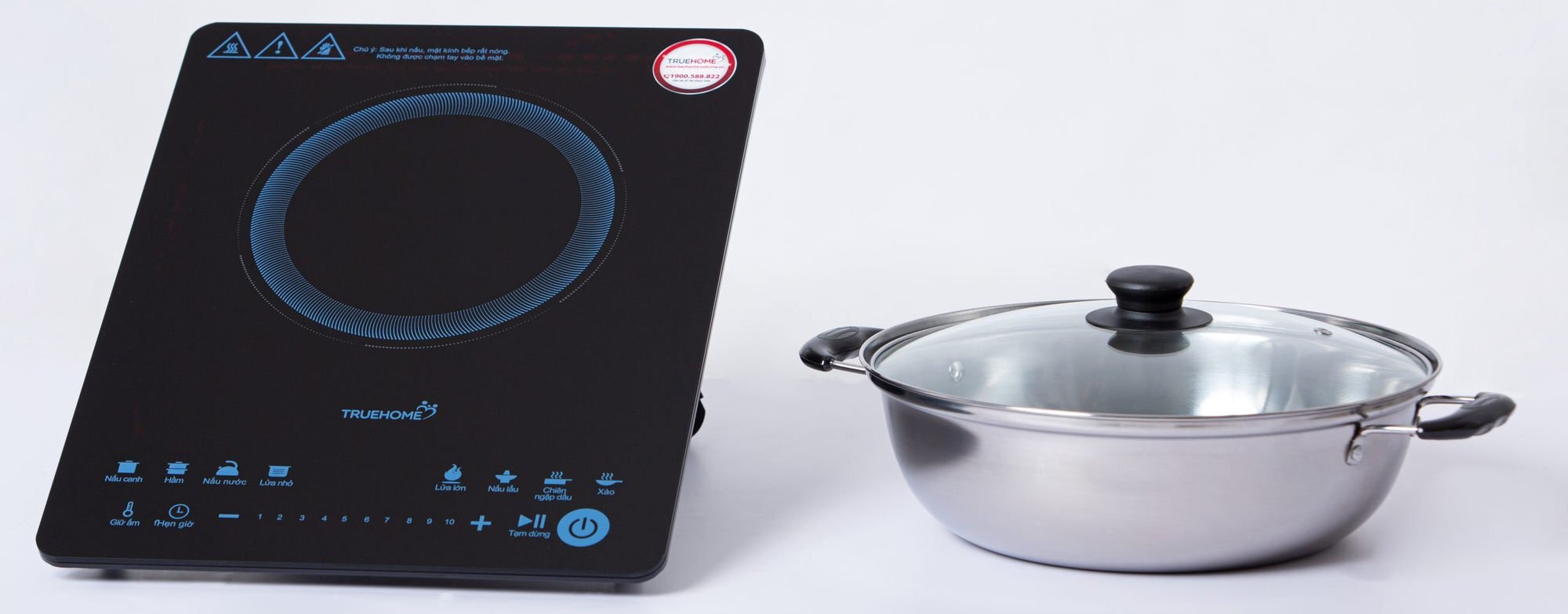 Nồi lẩu đi kèm có vung kính  Bếp từ TrueHome TI-20TS1(P)