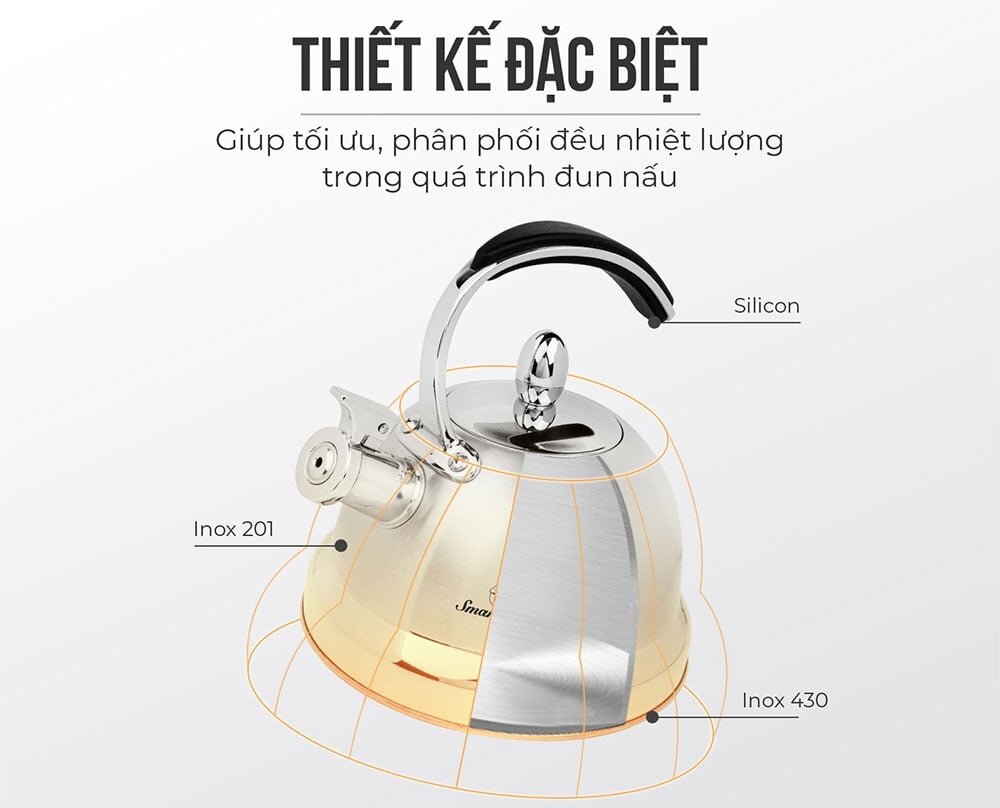 Ấm đun nước Smartcook dày 3 đáy Ấm đun nước Smartcook