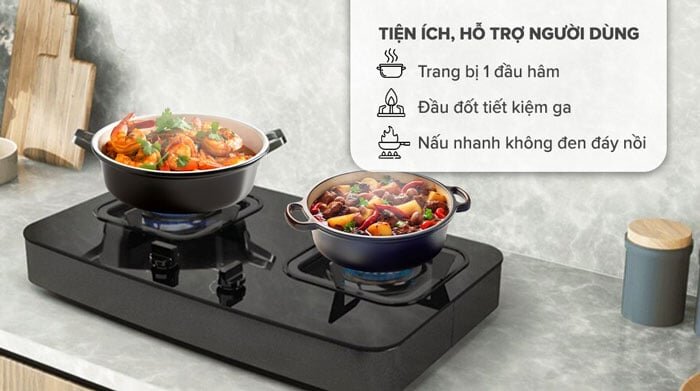 Electrolux ETG7266GKR còn được tích hợp 1 đầu hâm cho vùng bếp bên trái