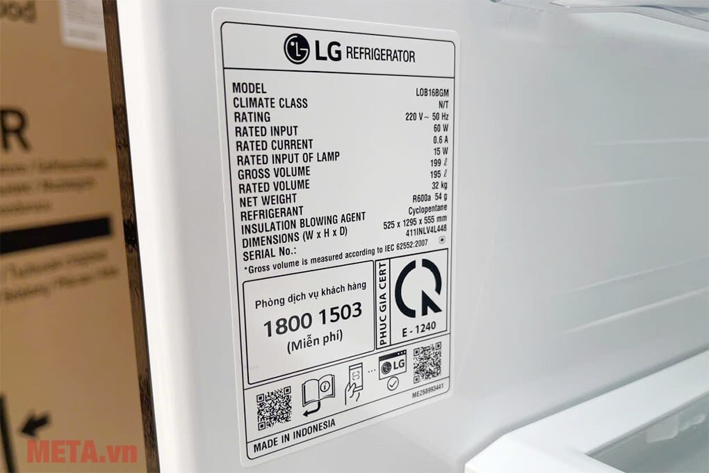 Thông số Tủ lạnh LG LOB16BGM