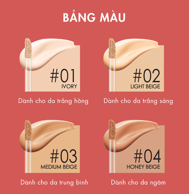 Kem Che Khuyết Điểm Mịn Lì Cathy Doll Cover Matte Concealer 2.4g có bảng màu đa dạng tiệp mọi tông da.