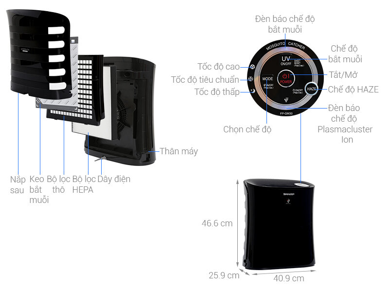 Máy lọc không khí có bắt muỗi Sharp FP-GM30E-B Máy lọc không khí có bắt muỗi Sharp FP-GM30E-B