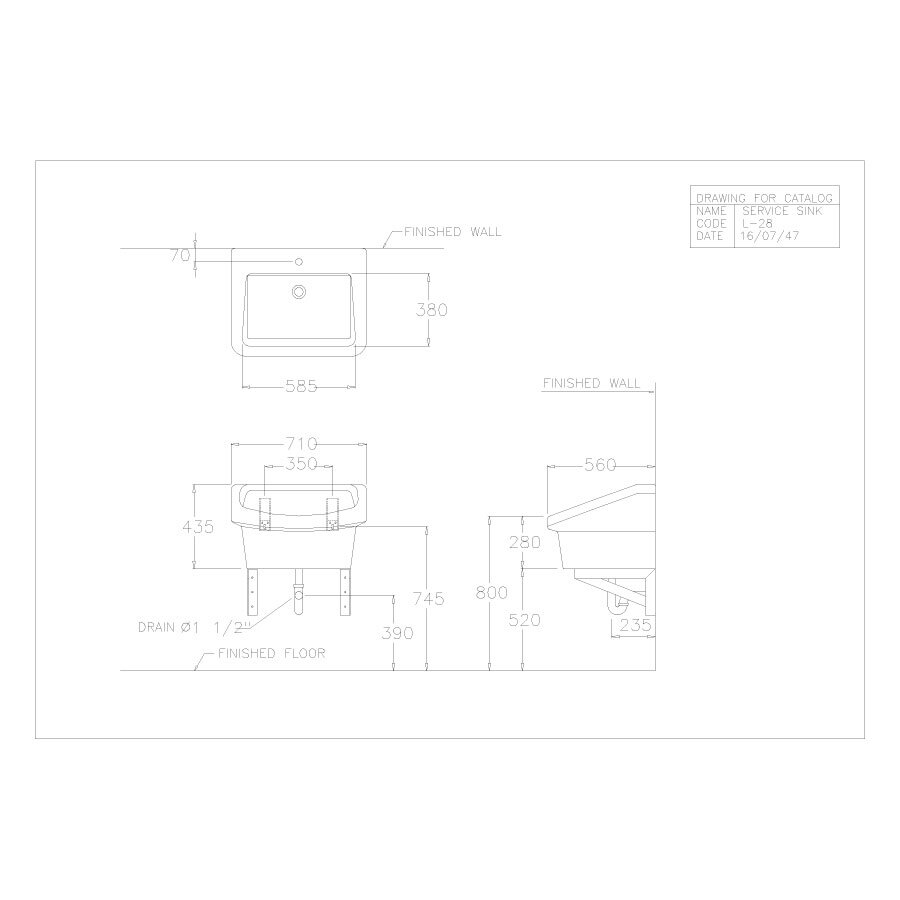 Bản vẽ kỹ thuật chậu dịch vụ COTTO treo tường C2800