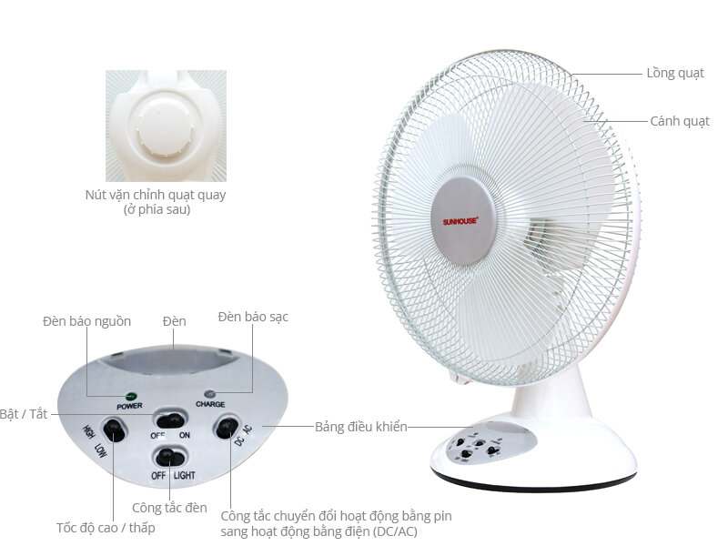 Quạt sạc điện Sunhouse SH722 Quạt sạc điện Sunhouse SH722