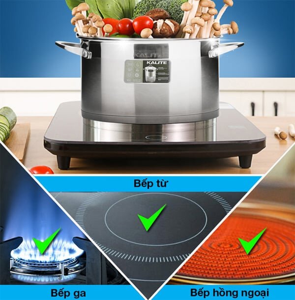 Bộ nồi inox Kalite KL-333 có thể sử dụng trên nhiều loại bếp khác nhau