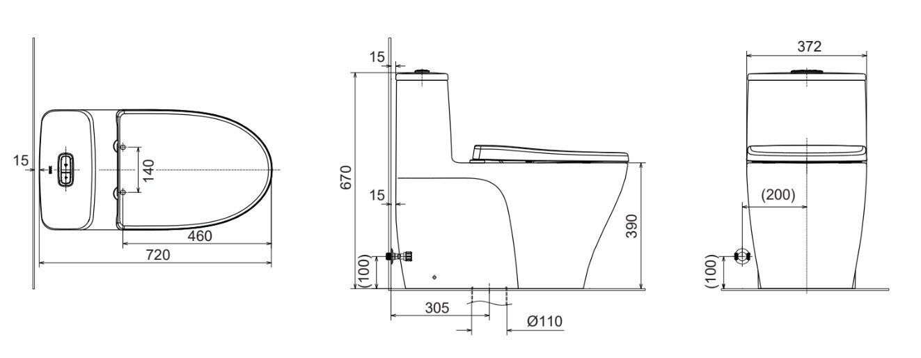 Bản vẽ kỹ thuật bồn cầu 1 khối INAX AC-989