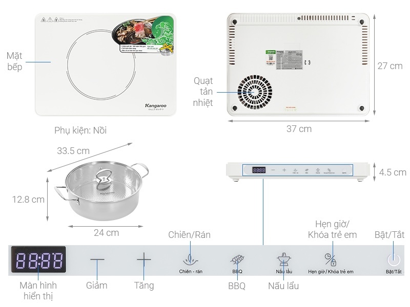 Thiết kế của bếp từ đơn Kangaroo KG20IC2 (Ảnh: dienmayxanh).