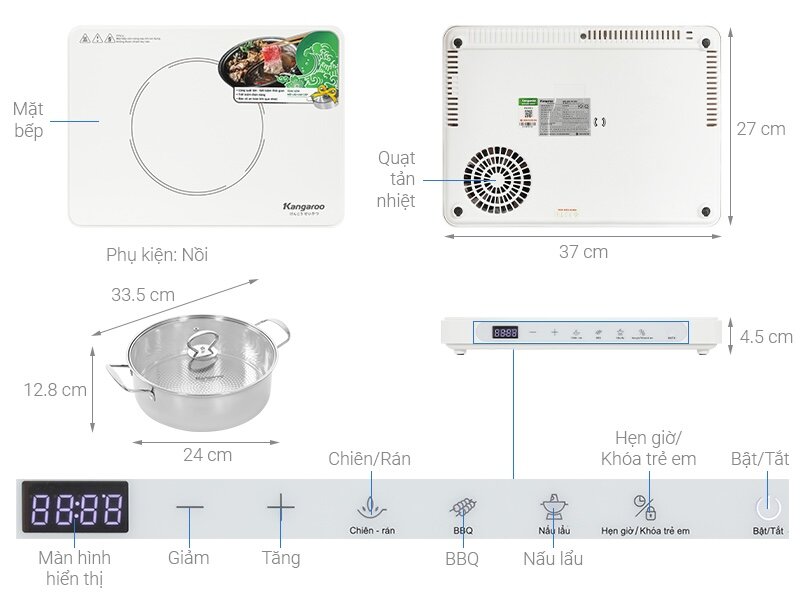 Thiết kế của bếp từ đơn Kangaroo KG20IC2 (Ảnh: dienmayxanh).