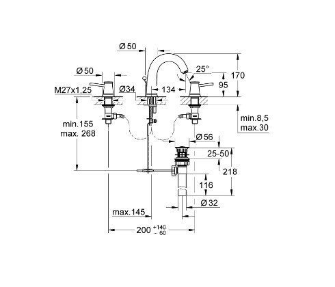 Bản vẽ kỹ thuật vòi chậu nóng lạnh 3 lỗ Grohe 20470000
