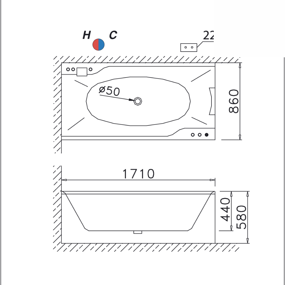 Bản vẽ kỹ thuật bồn tắm xây massage Caesar MT0870A