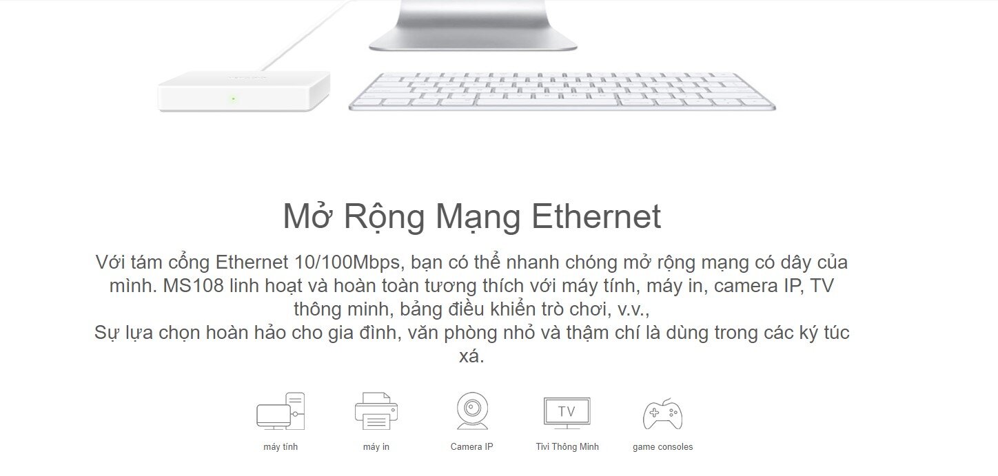 Switch Chia Mạng Mercusys MS108 (8 Cổng 10/100Mbps vỏ nhựa) 