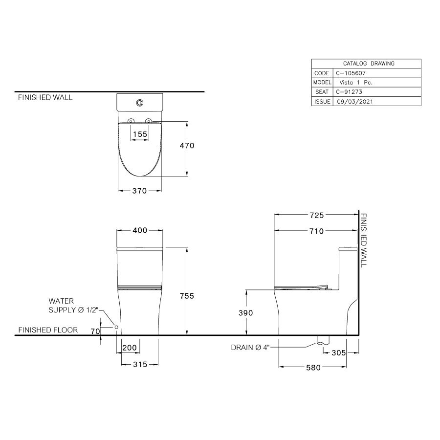 Bản vẽ kỹ thuật bàn cầu 1 khối C105607 COTTO