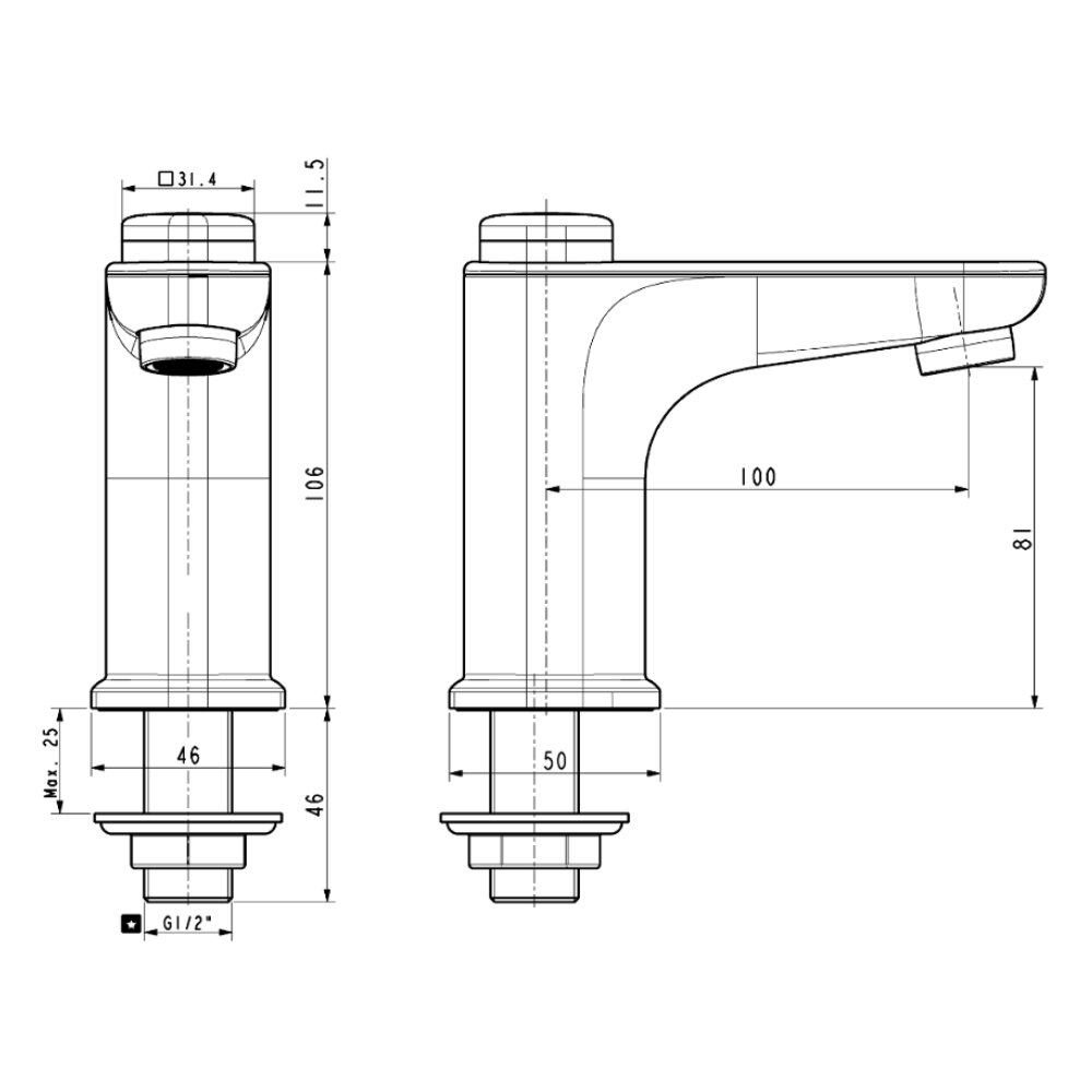Bản vẽ kỹ thuật vòi chậu WF-T823B / WF-T823W American Standard