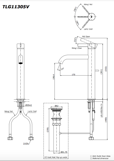 Bản vẽ kỹ thuậ Vòi chậu TOTO TLG11305V