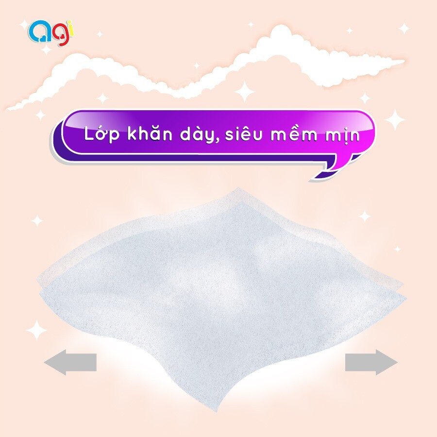 Khăn Ướt AGI sử dụng loại vải không dệt cao cấp, mềm mại, không xơ, dày dặn, êm ái khi sử dụng.