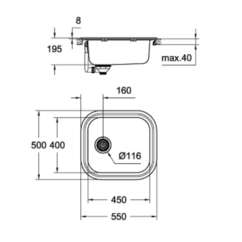 Bản vẽ kỹ thuật chậu rửa chén Grohe 31504SD0