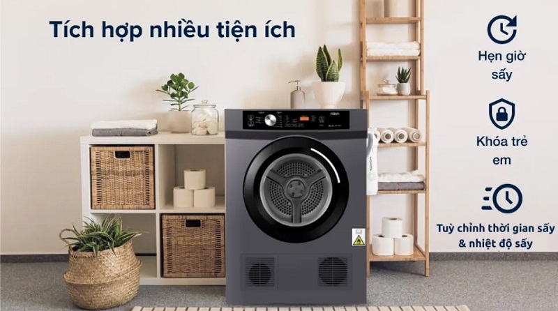 Máy sấy quần áo Aqua 8 kg AQH-V800H.SS Máy sấy quần áo Aqua 8 kg AQH-V800H.SS