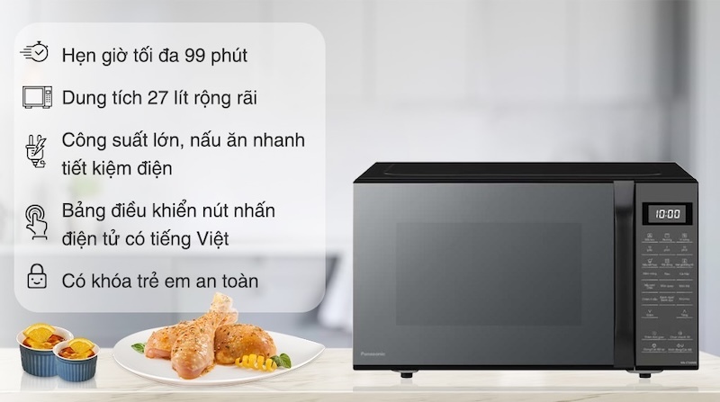 Lò vi sóng 27 lít Panasonic NN-CT66MBYUE với công suất vi sóng 900W và nướng 1400W