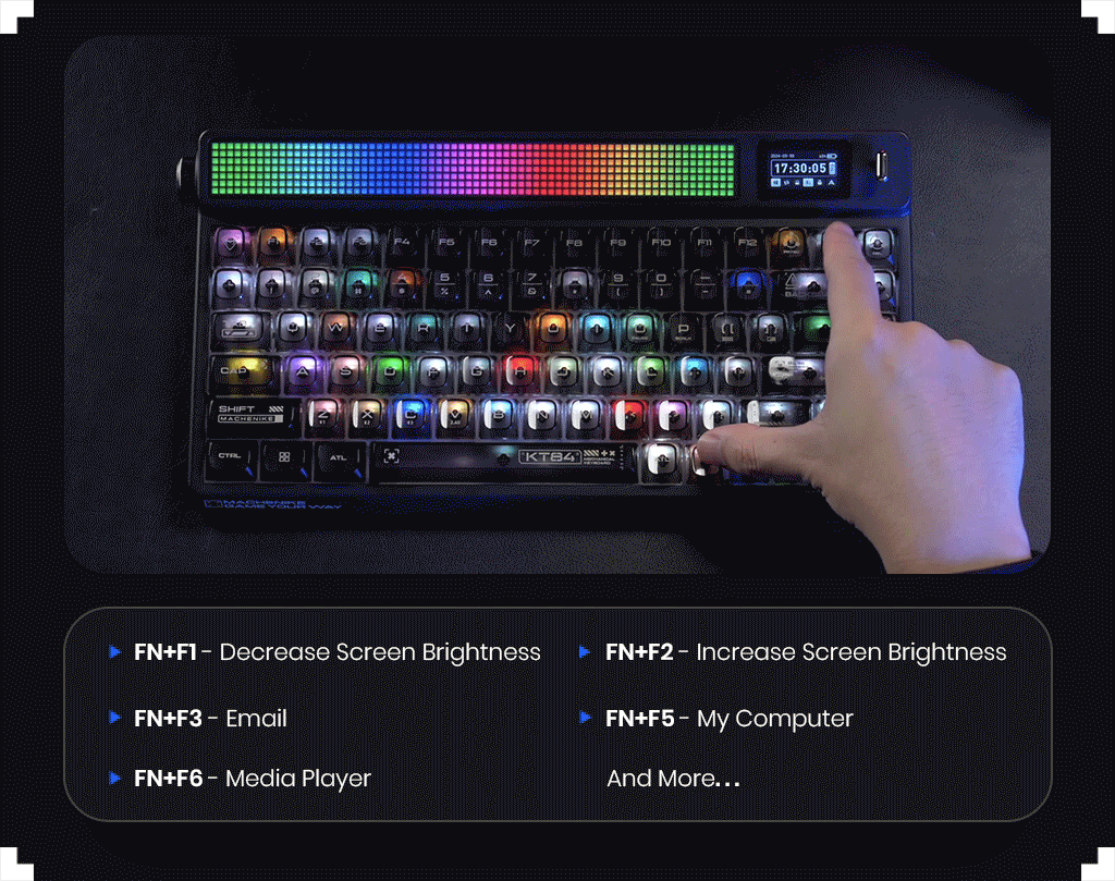 Bàn phím Machenike KT84-B84W Smart Screen Tri-mode 10