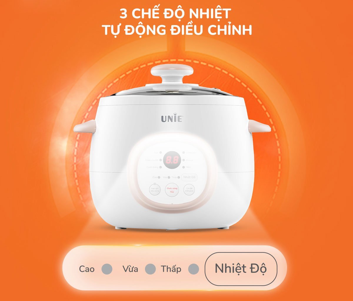Nồi nấu chậm Unie có 3 chế độ nhiệt Nồi nấu chậm Unie