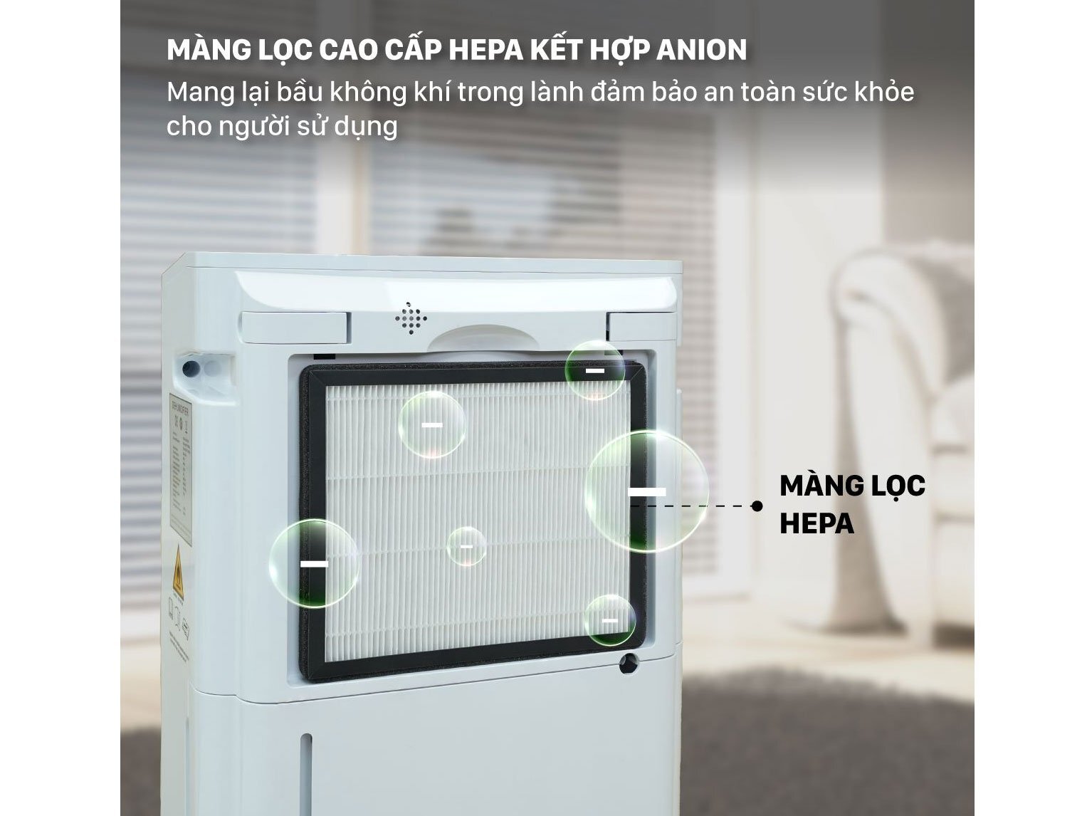 Máy hút ẩm dân dụng DH25W-HEPA-NEW của Fujihome có khả năng làm sạch không khí