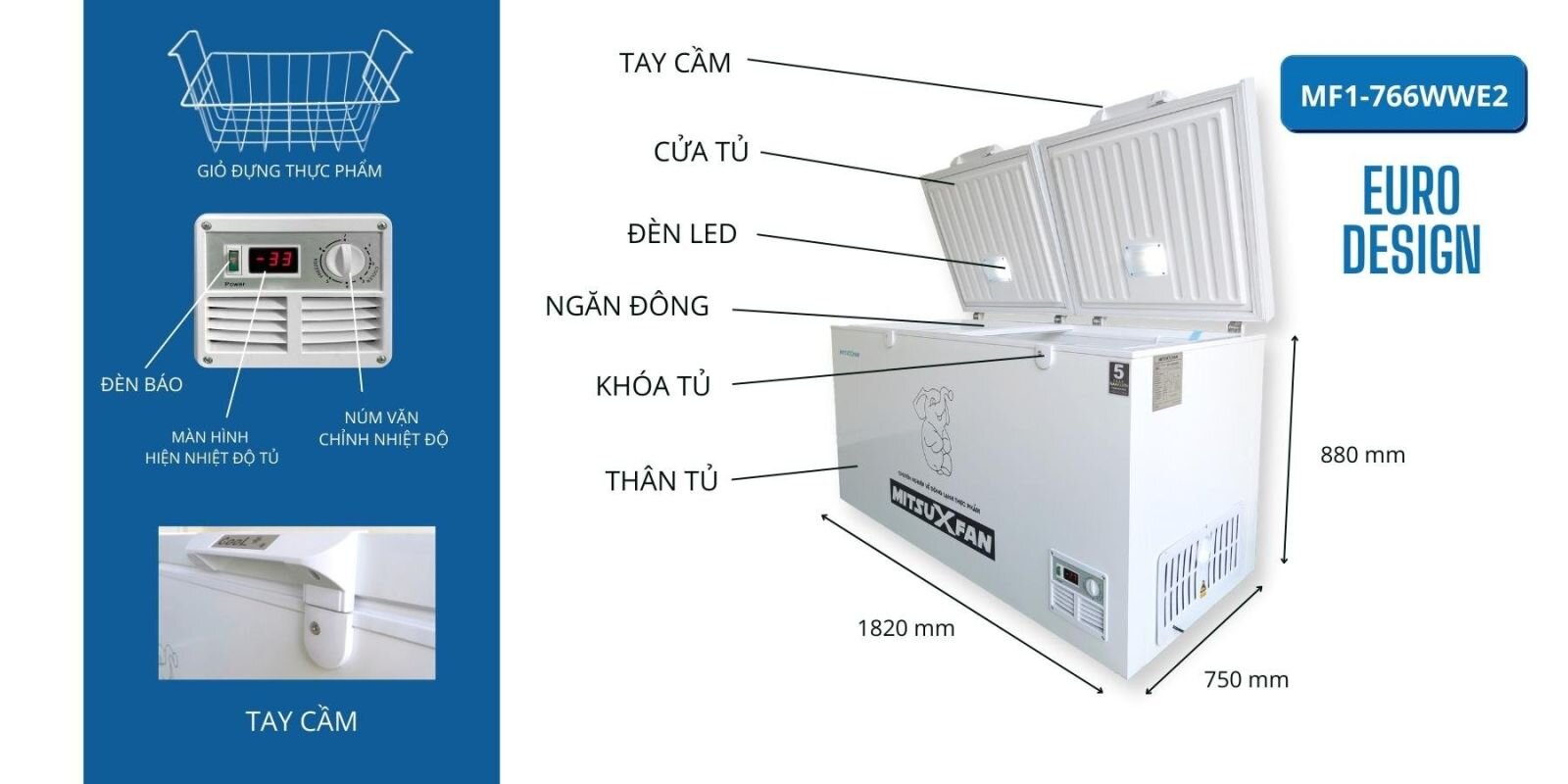 Tủ đông Mitsuxfan inverter 1 ngăn 850 lít MF1-766WWE2