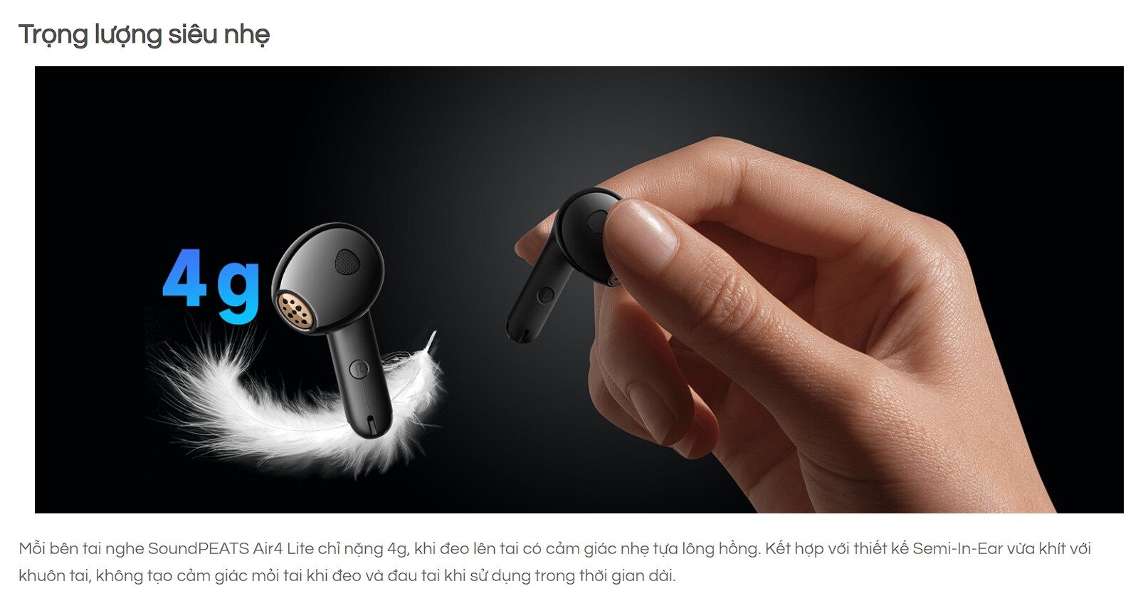 Tai nghe Bluetooth Soundpeats Air4 Lite Đen