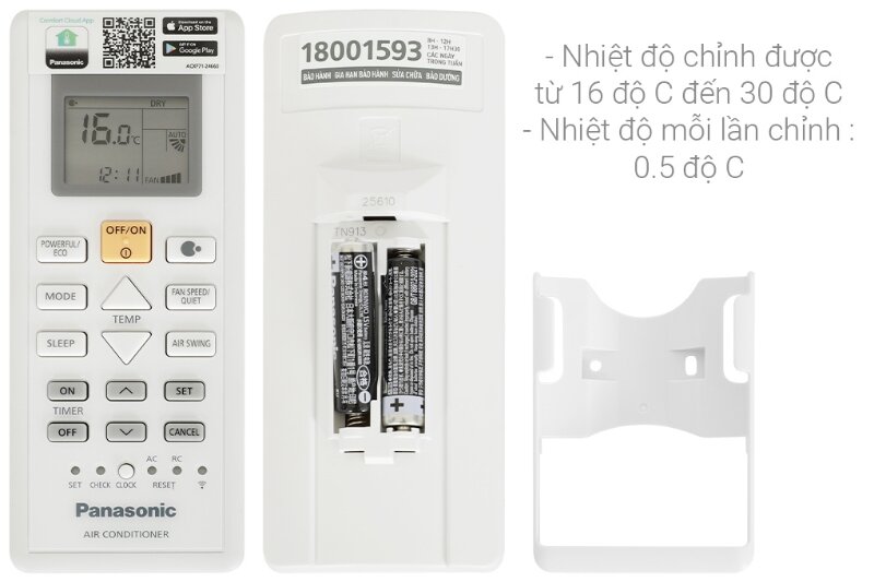 Điều hòa Panasonic Inverter 2 chiều 18000 BTU CU/CS-YZ18AKH-8 remote